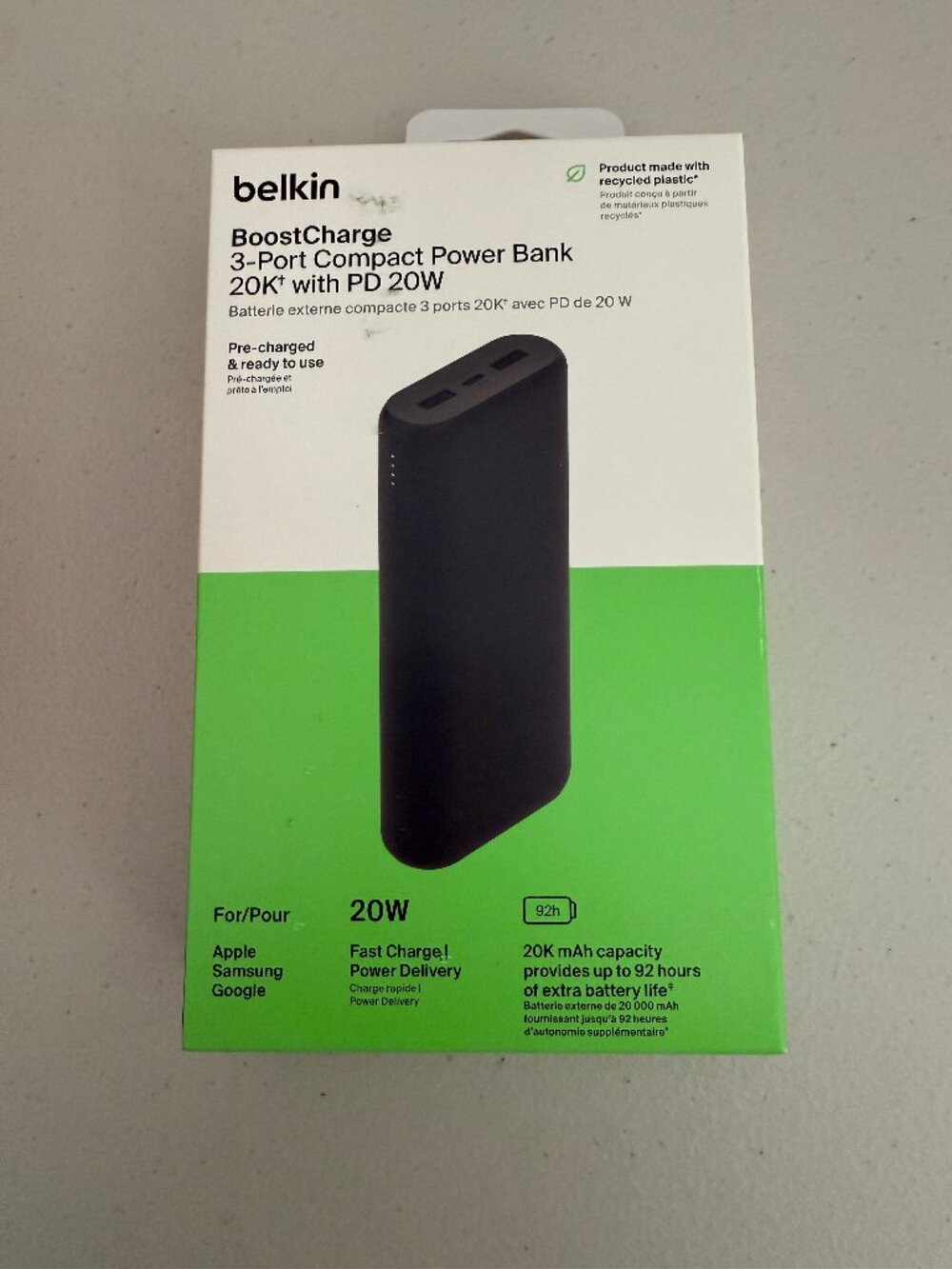 Belkin BoostCharge 3 Port 20K 20000mAH Power Bank 20W